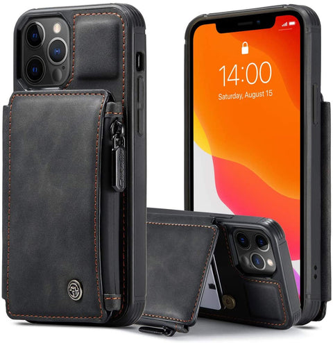 Leather Wallet with Zipper Magnetic Flip Cover Card Holder Case for iPhone 11