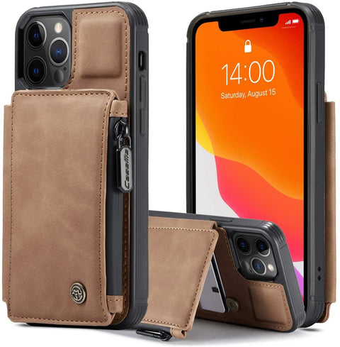 Leather Wallet with Zipper Magnetic Flip Cover Card Holder Case for iPhone 11