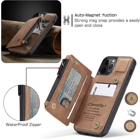 Leather Wallet with Zipper Magnetic Flip Cover Card Holder Case for iPhone 11 Pro