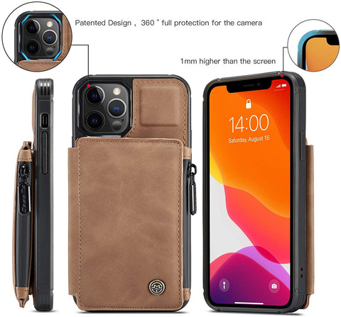 Leather Wallet with Zipper Magnetic Flip Cover Card Holder Case for iPhone 11