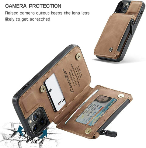 Leather Wallet with Zipper Magnetic Flip Cover Card Holder Case for iPhone 11 Pro