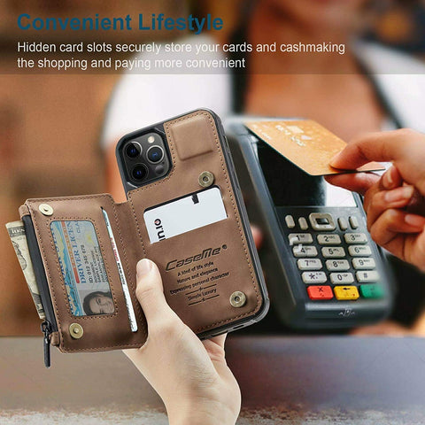 Leather Wallet with Zipper Magnetic Flip Cover Card Holder Case for iPhone 11 Pro