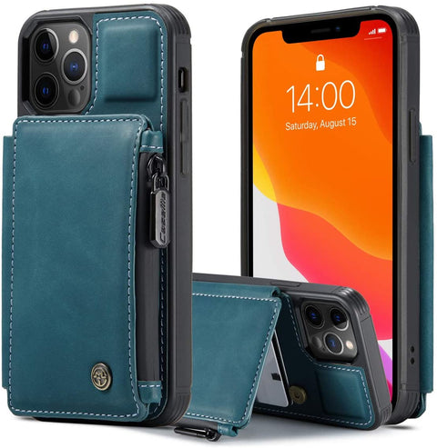 Leather Wallet with Zipper Magnetic Flip Cover Card Holder Case for iPhone 11